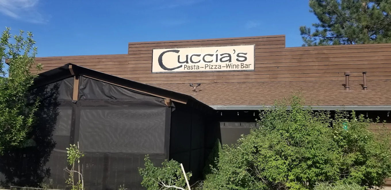 Cuccia's Restaurant — daytime exterior with Pasta-Pizza-Wine Bar signage, Graeagle CA